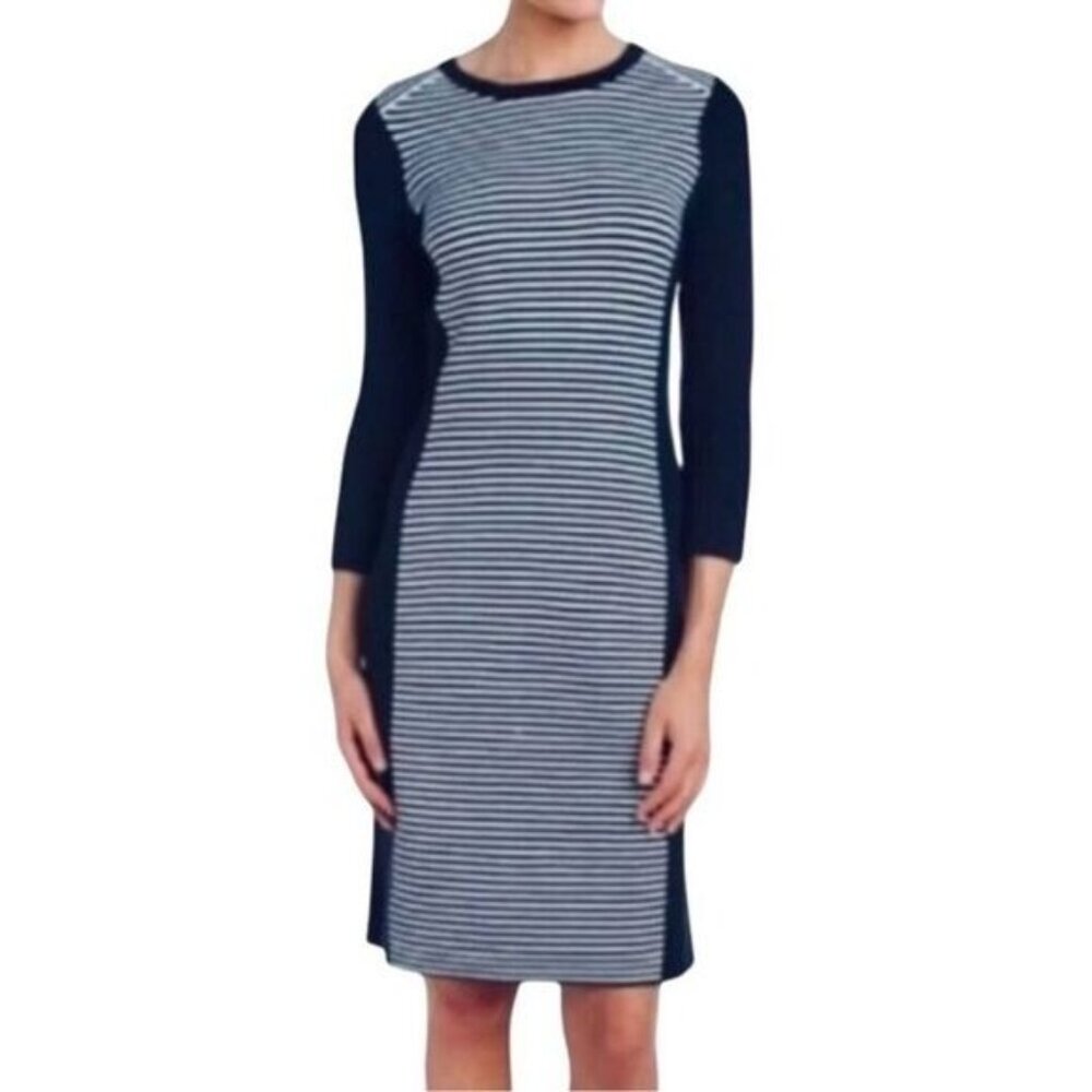 J. McLaughlin Darla Ottoman Striped Sweater Knit Dress in‎ Navy Grey Size M
